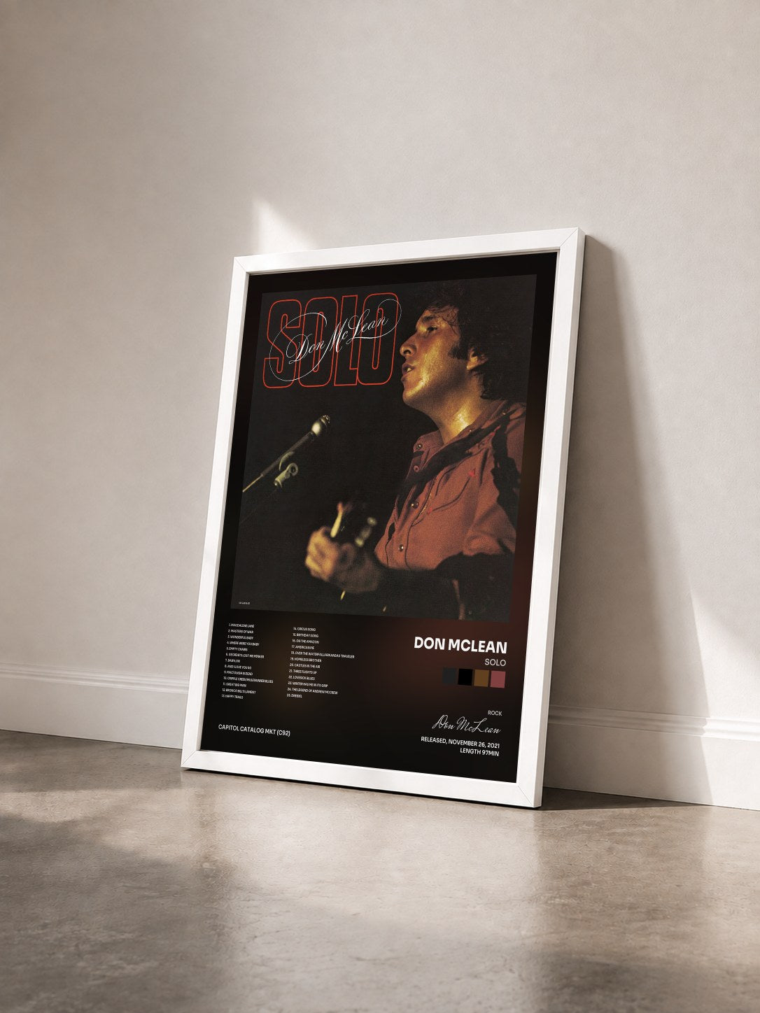 #blanc Tableau de l'album Solo de Don McLean vu de trois quarts, cadre blanc
