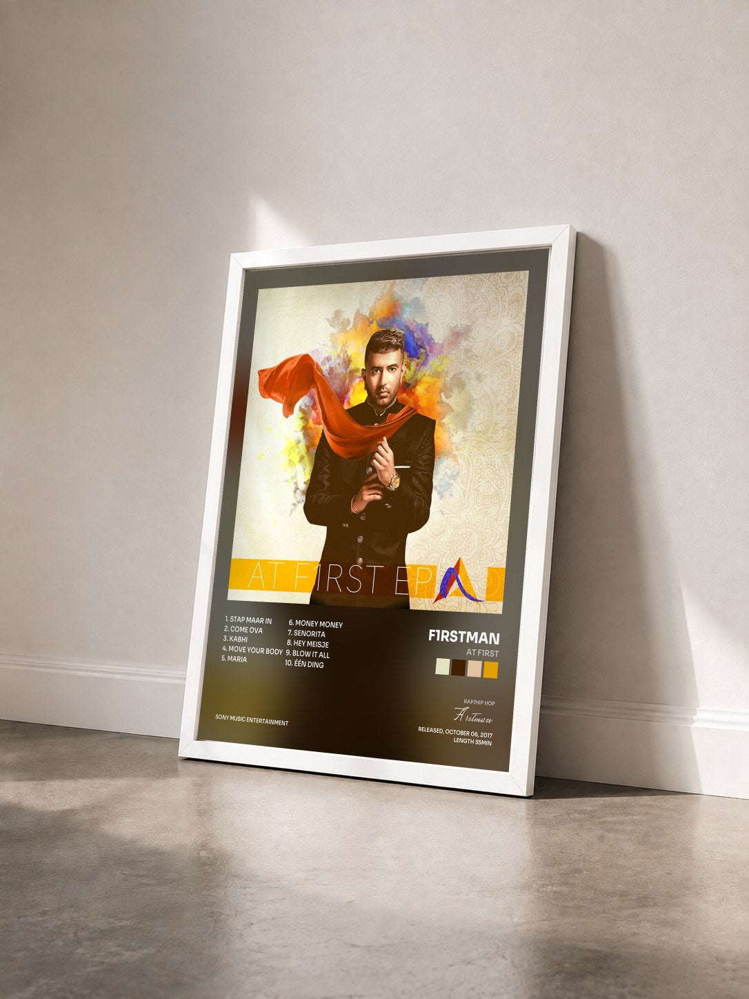 #blanc Tableau de l'album At F1rst de F1rstman vu de trois quarts, cadre blanc