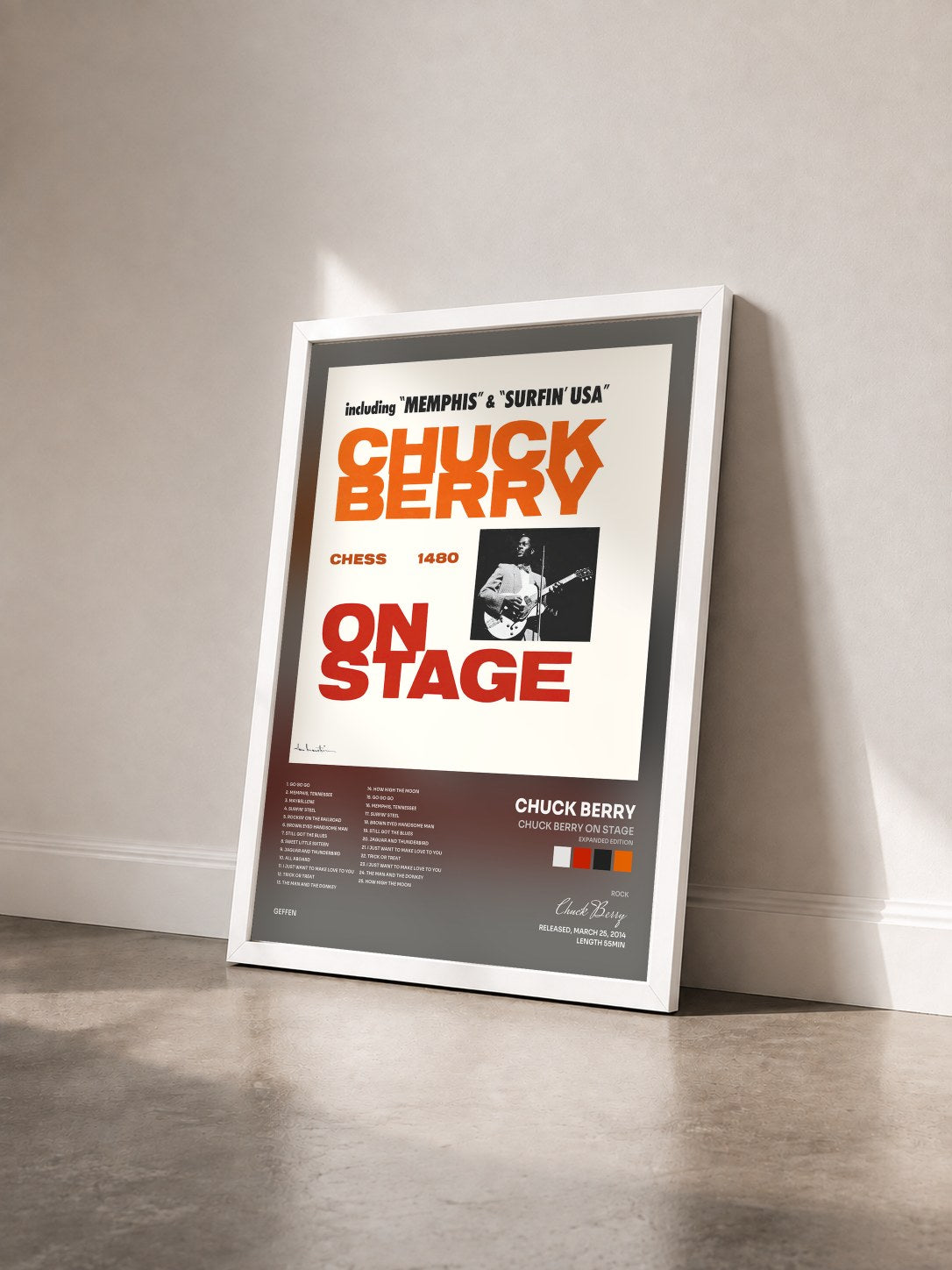#blanc Tableau de l'album Chuck Berry On Stage (Expanded Edition) de Chuck Berry vu de trois quarts, cadre blanc
