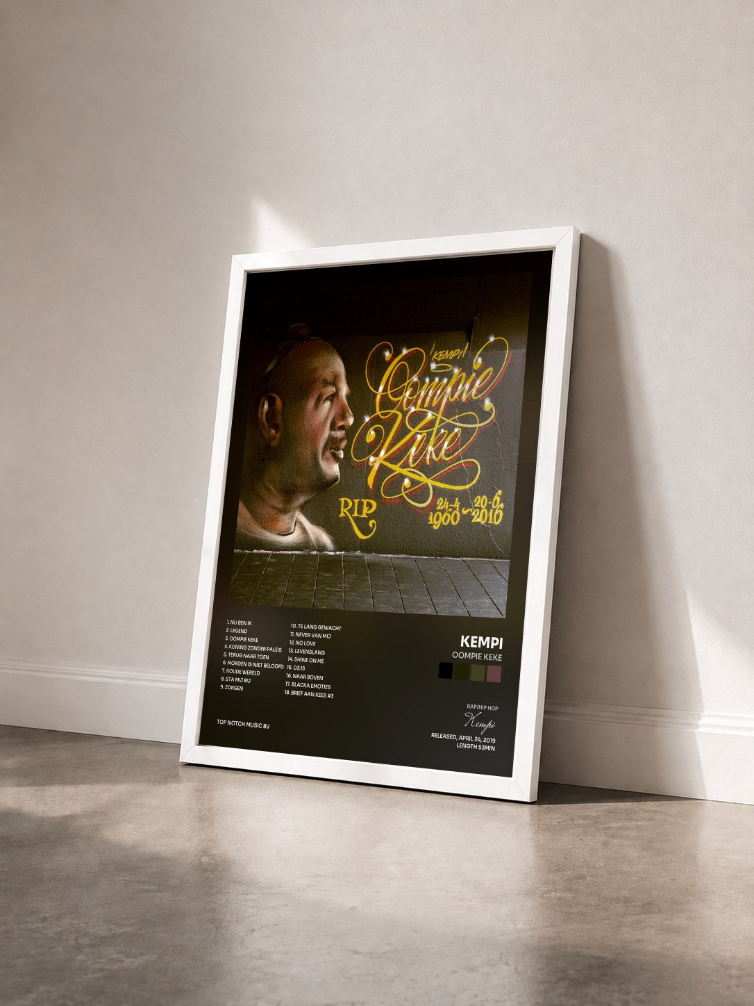 #blanc Tableau de l'album Oompie Keke de Kempi vu de trois quarts, cadre blanc