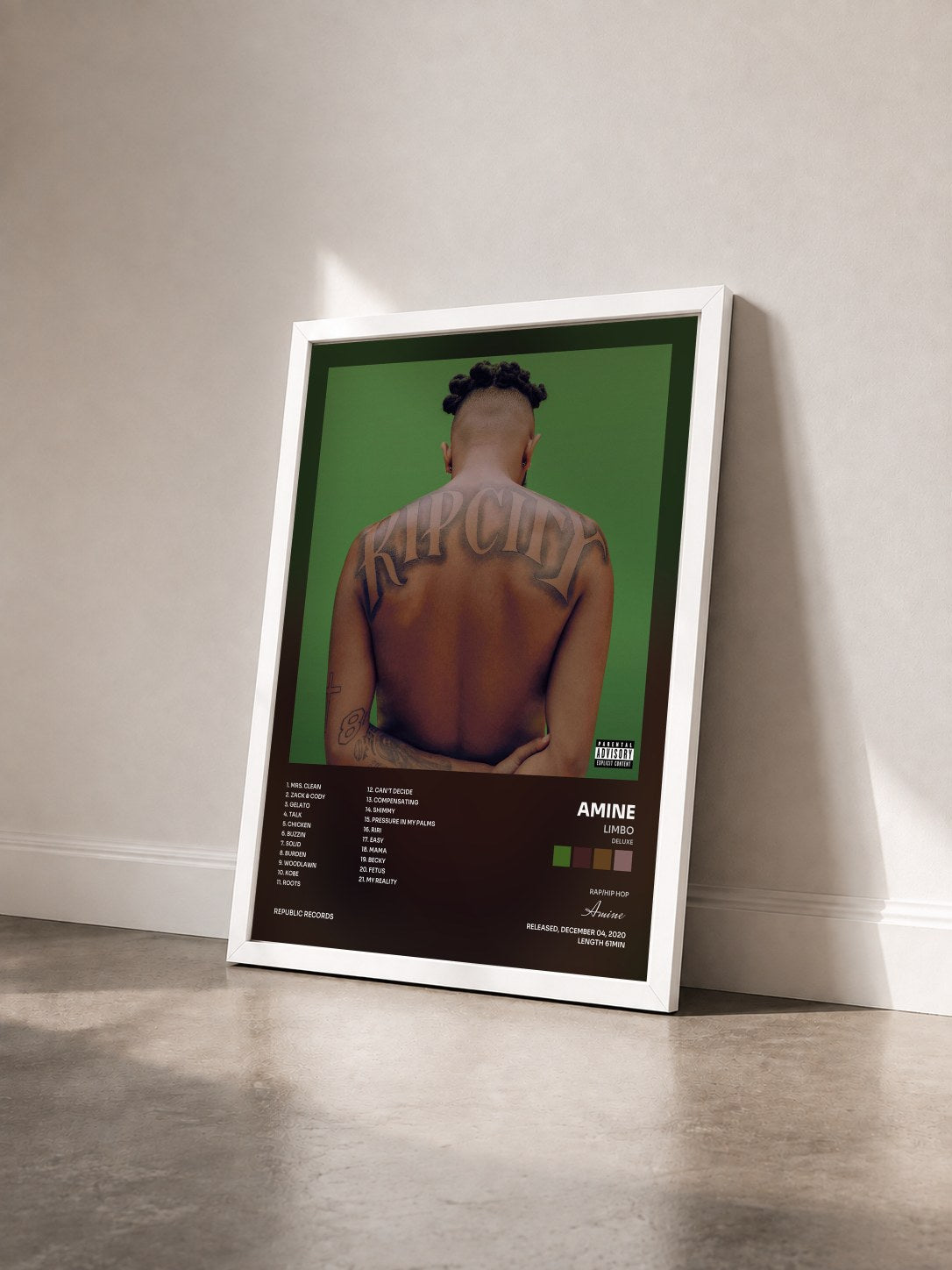 #blanc Tableau de l'album Limbo (Deluxe) de Amine vu de trois quarts, cadre blanc