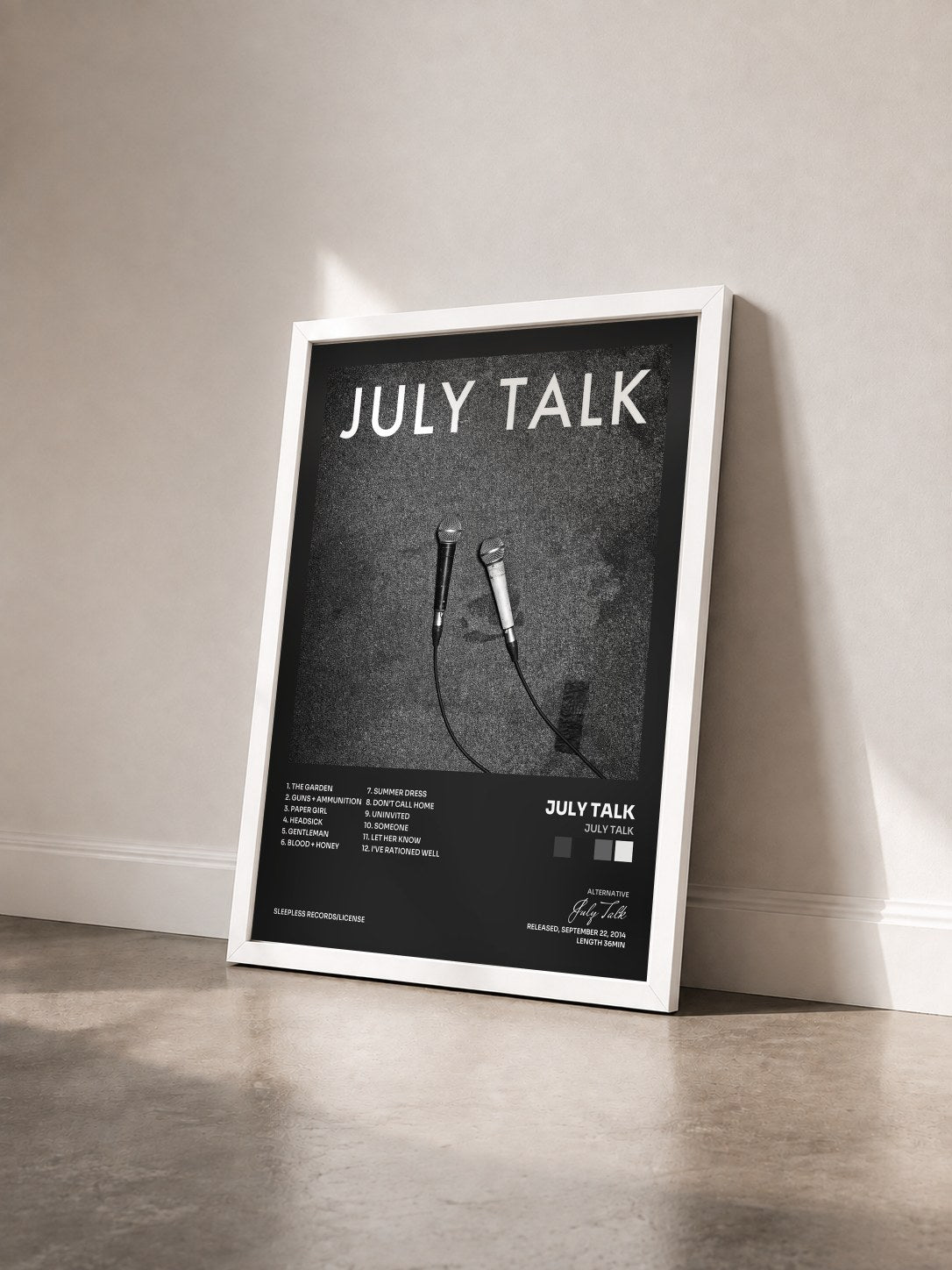 #blanc Tableau de l'album July Talk de July Talk vu de trois quarts, cadre blanc