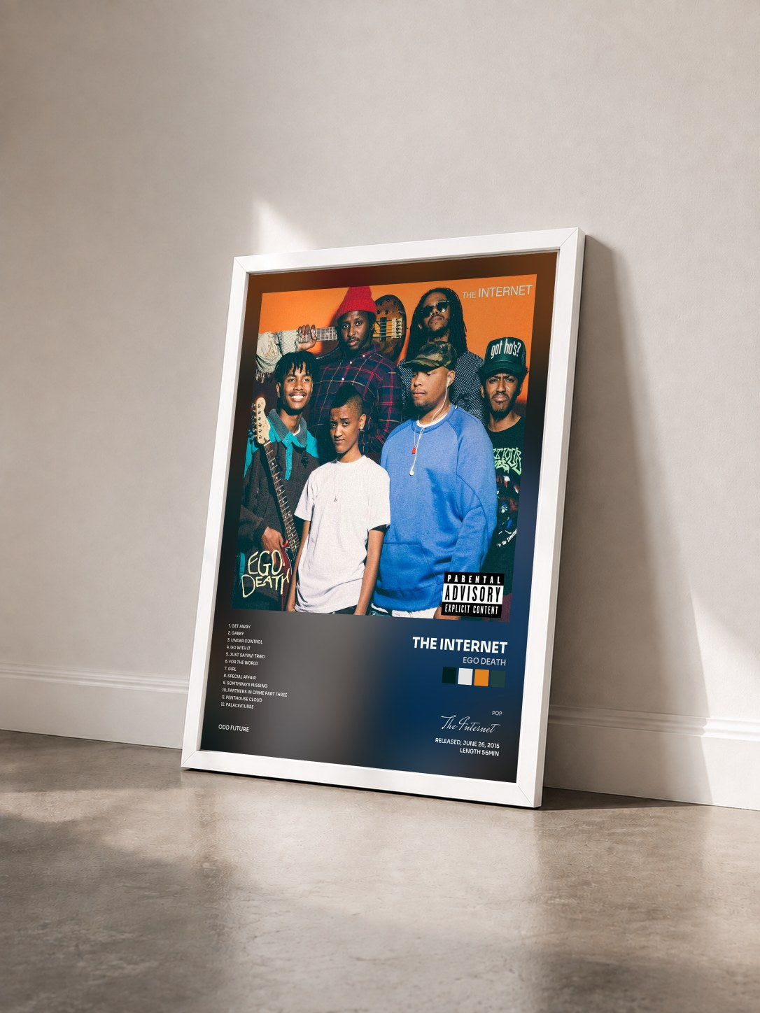 #blanc Tableau de l'album Ego Death de The Internet vu de trois quarts, cadre blanc