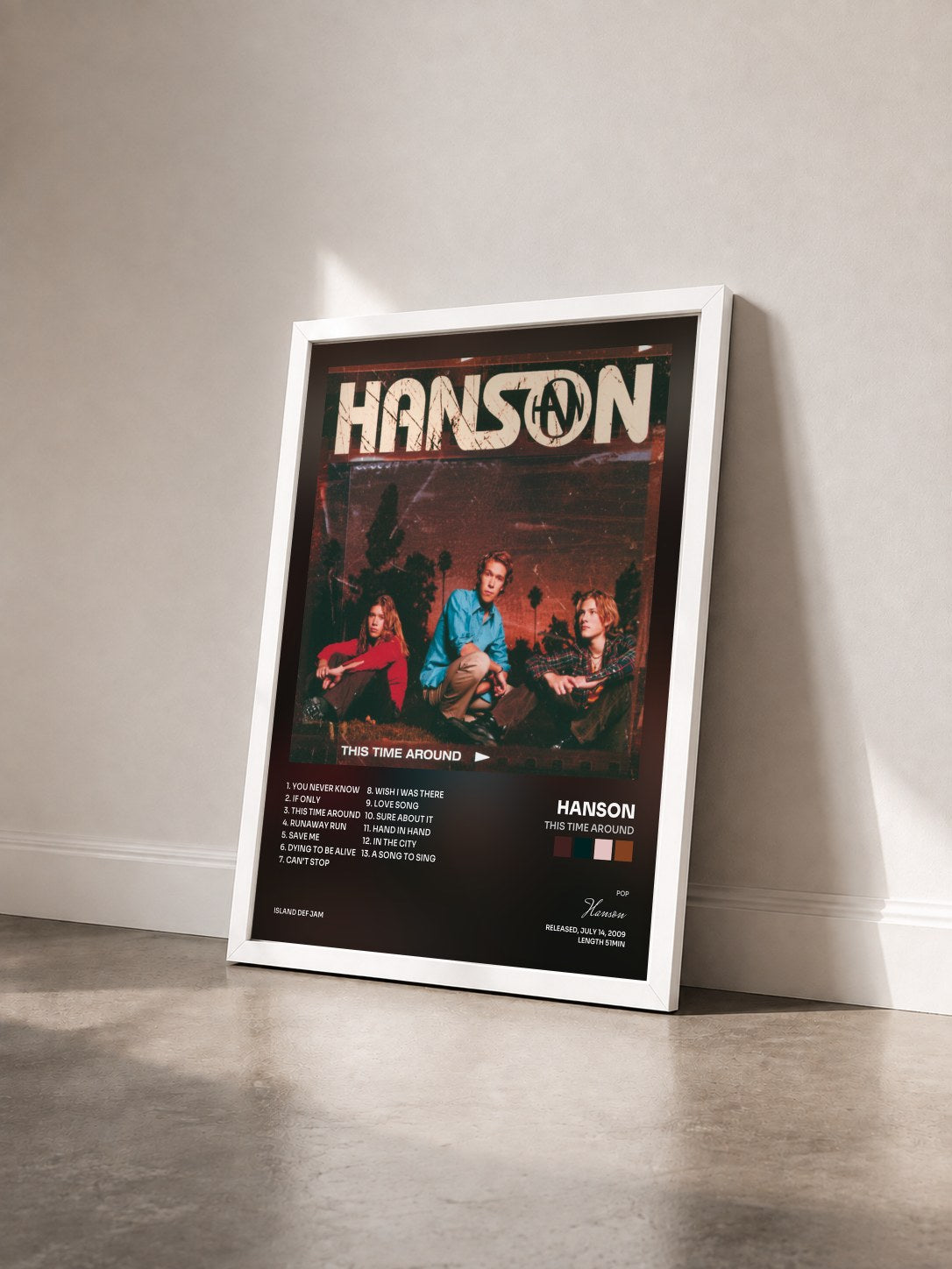 #blanc Tableau de l'album This Time Around de Hanson vu de trois quarts, cadre blanc
