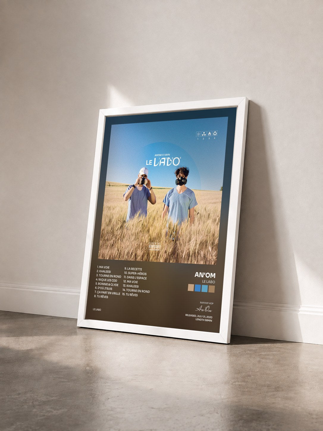 #blanc Tableau de l'album Le labo de An'Om vu de trois quarts, cadre blanc