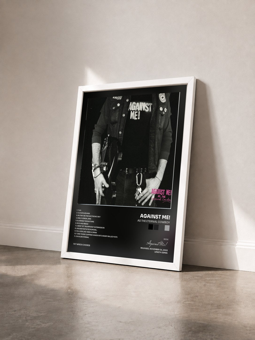 #blanc Tableau de l'album As the Eternal Cowboy de Against Me! vu de trois quarts, cadre blanc