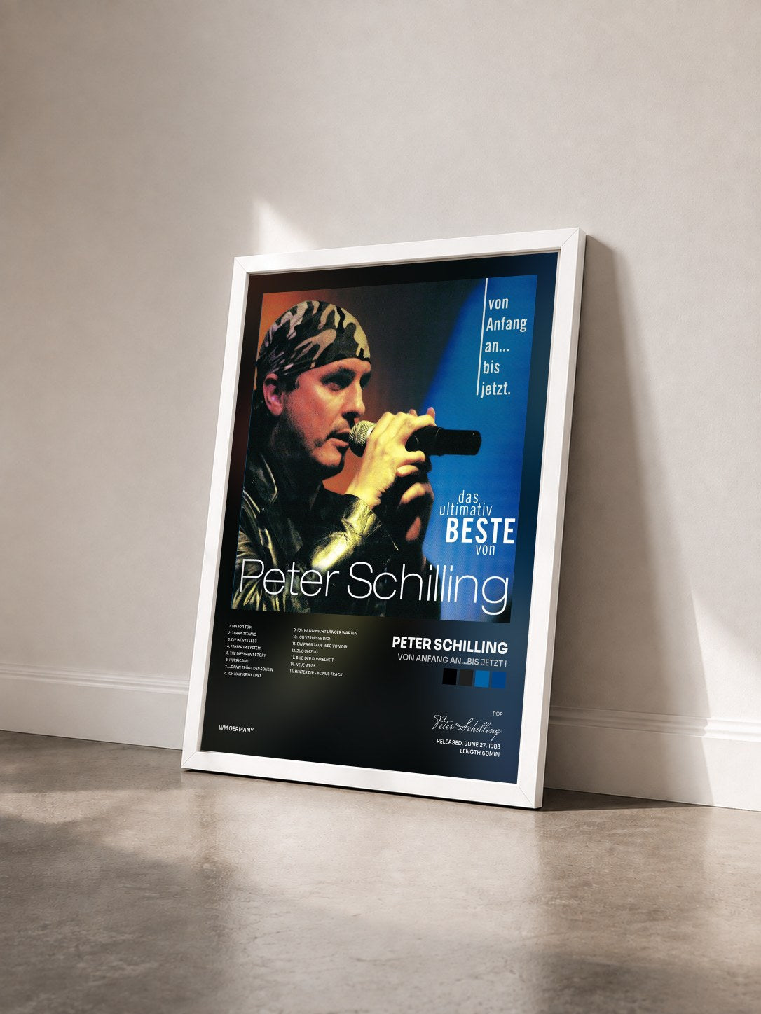 #blanc Tableau de l'album Von Anfang An...Bis Jetzt ! de Peter Schilling vu de trois quarts, cadre blanc
