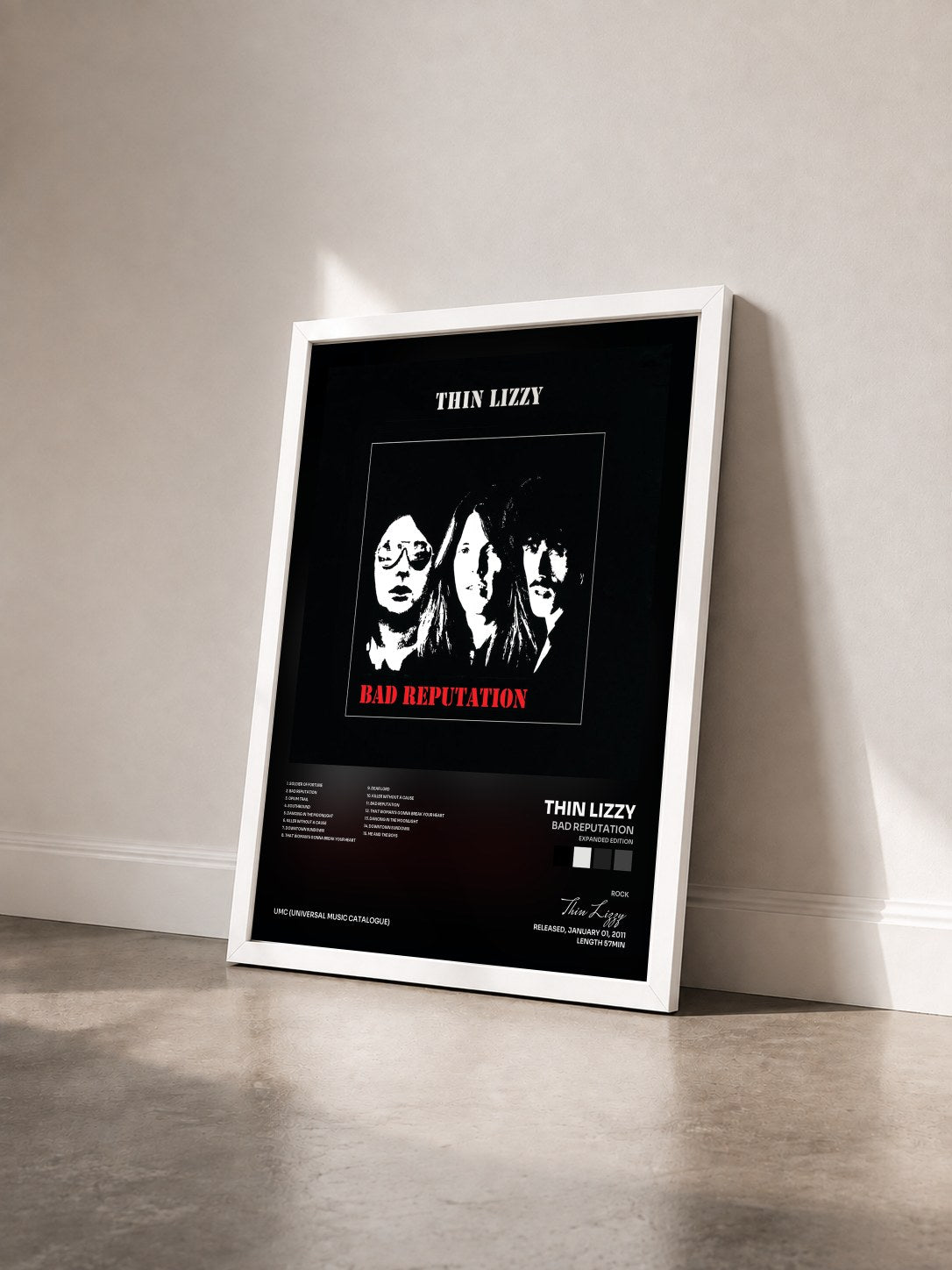 #blanc Tableau de l'album Bad Reputation (Expanded Edition) de Thin Lizzy vu de trois quarts, cadre blanc