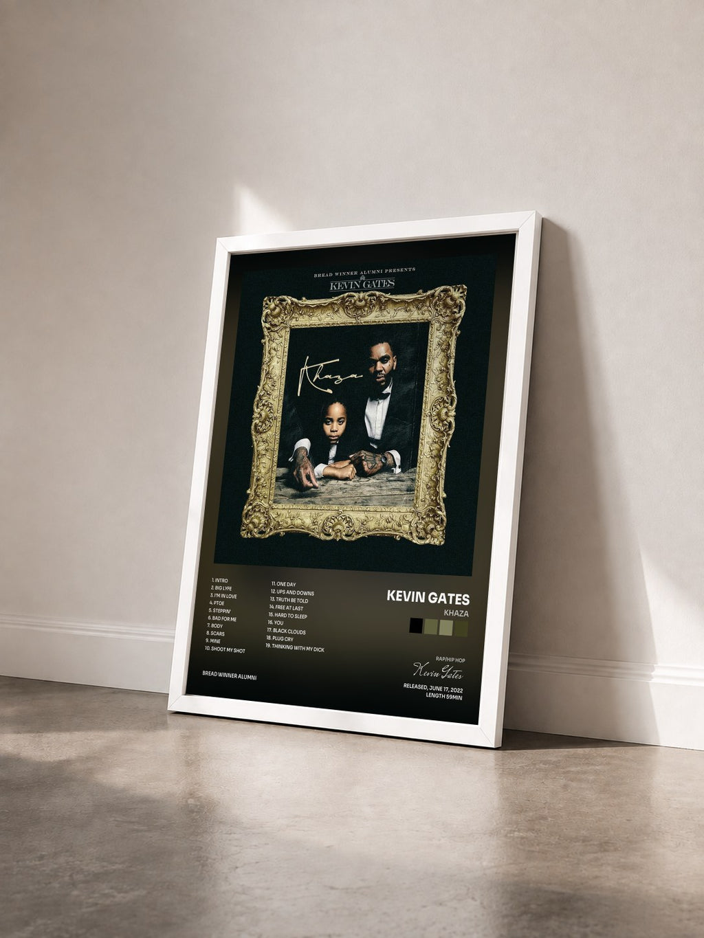 #blanc Tableau de l'album Khaza de Kevin Gates vu de trois quarts, cadre blanc
