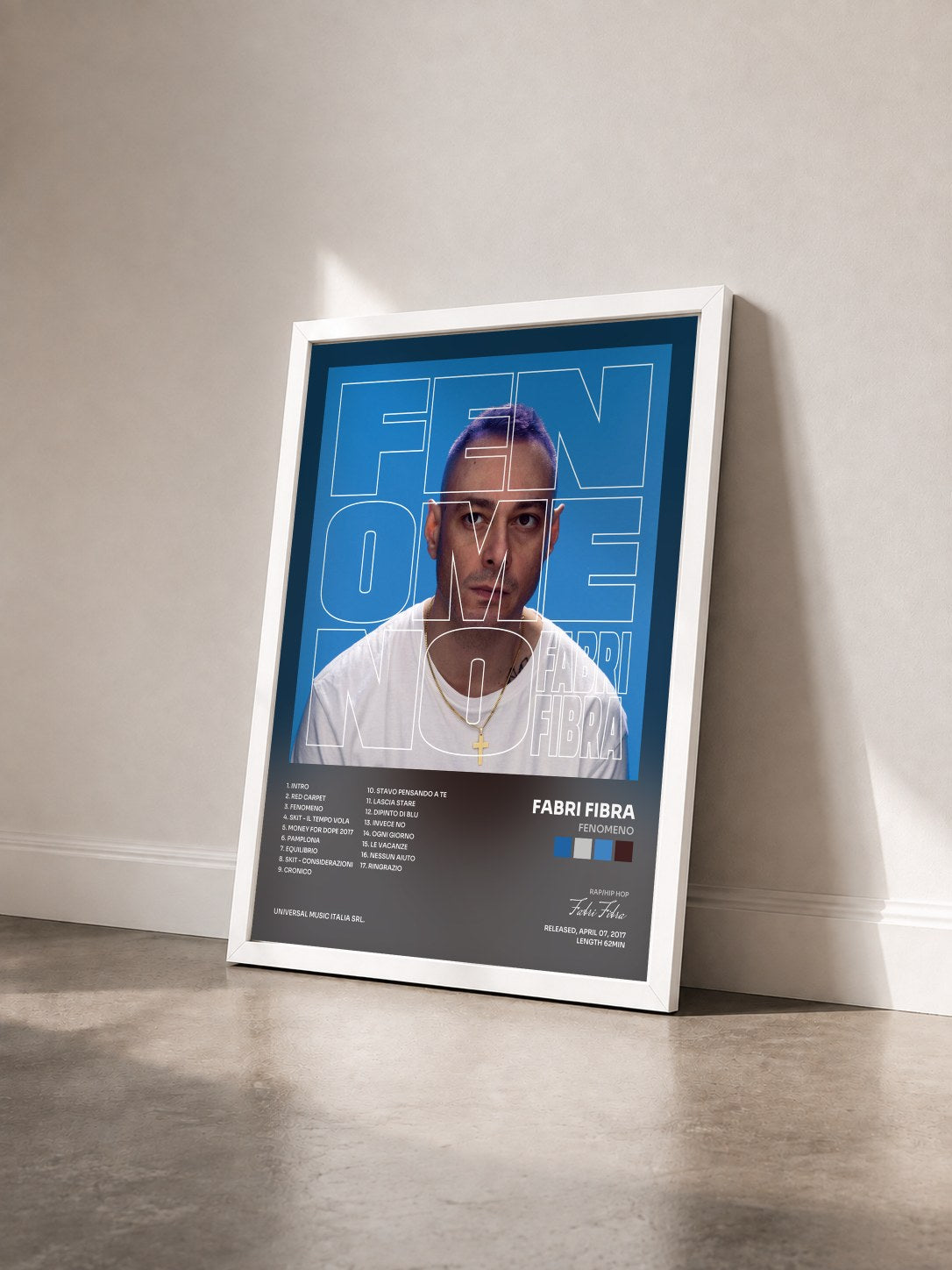 #blanc Tableau de l'album Fenomeno de Fabri Fibra vu de trois quarts, cadre blanc