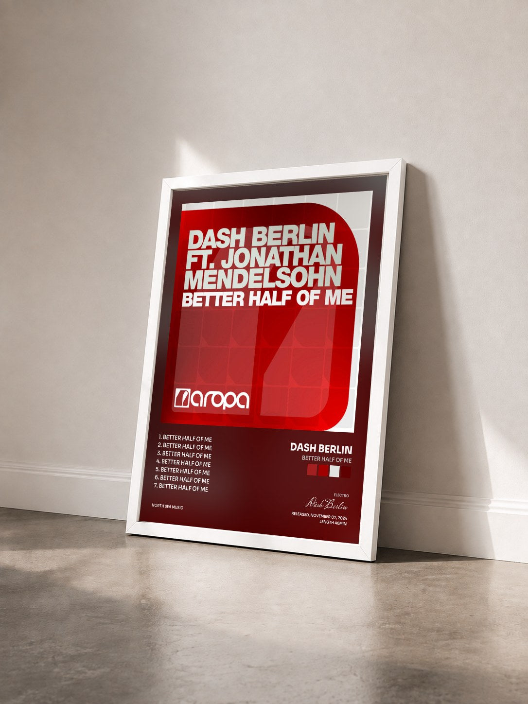 #blanc Tableau de l'album Better Half Of Me de Dash Berlin vu de trois quarts, cadre blanc
