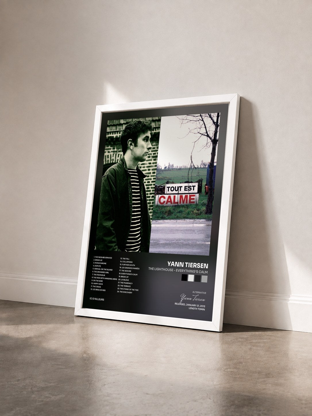 #blanc Tableau de l'album The Lighthouse - Everything's Calm de Yann Tiersen vu de trois quarts, cadre blanc
