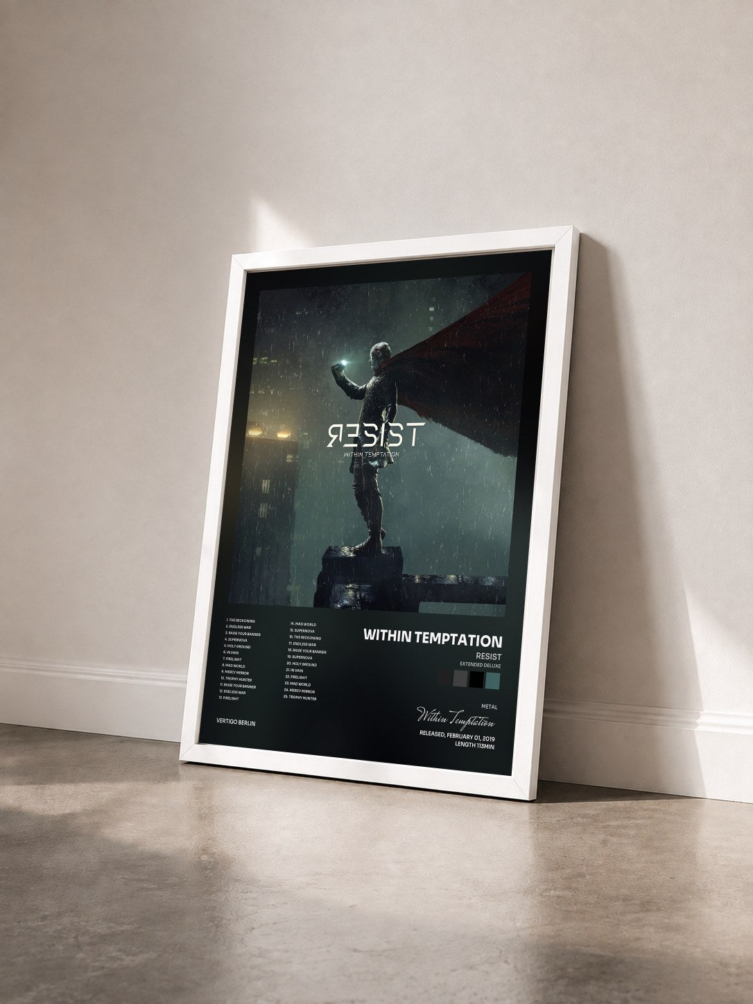 #blanc Tableau de l'album Resist (Extended Deluxe) de Within Temptation vu de trois quarts, cadre blanc