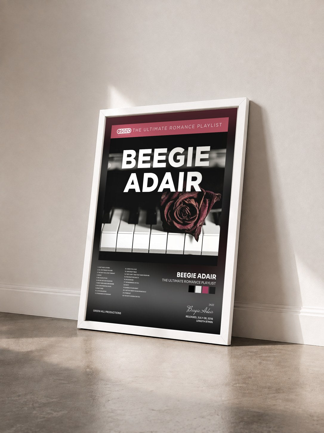 #blanc Tableau de l'album The Ultimate Romance Playlist de Beegie Adair vu de trois quarts, cadre blanc