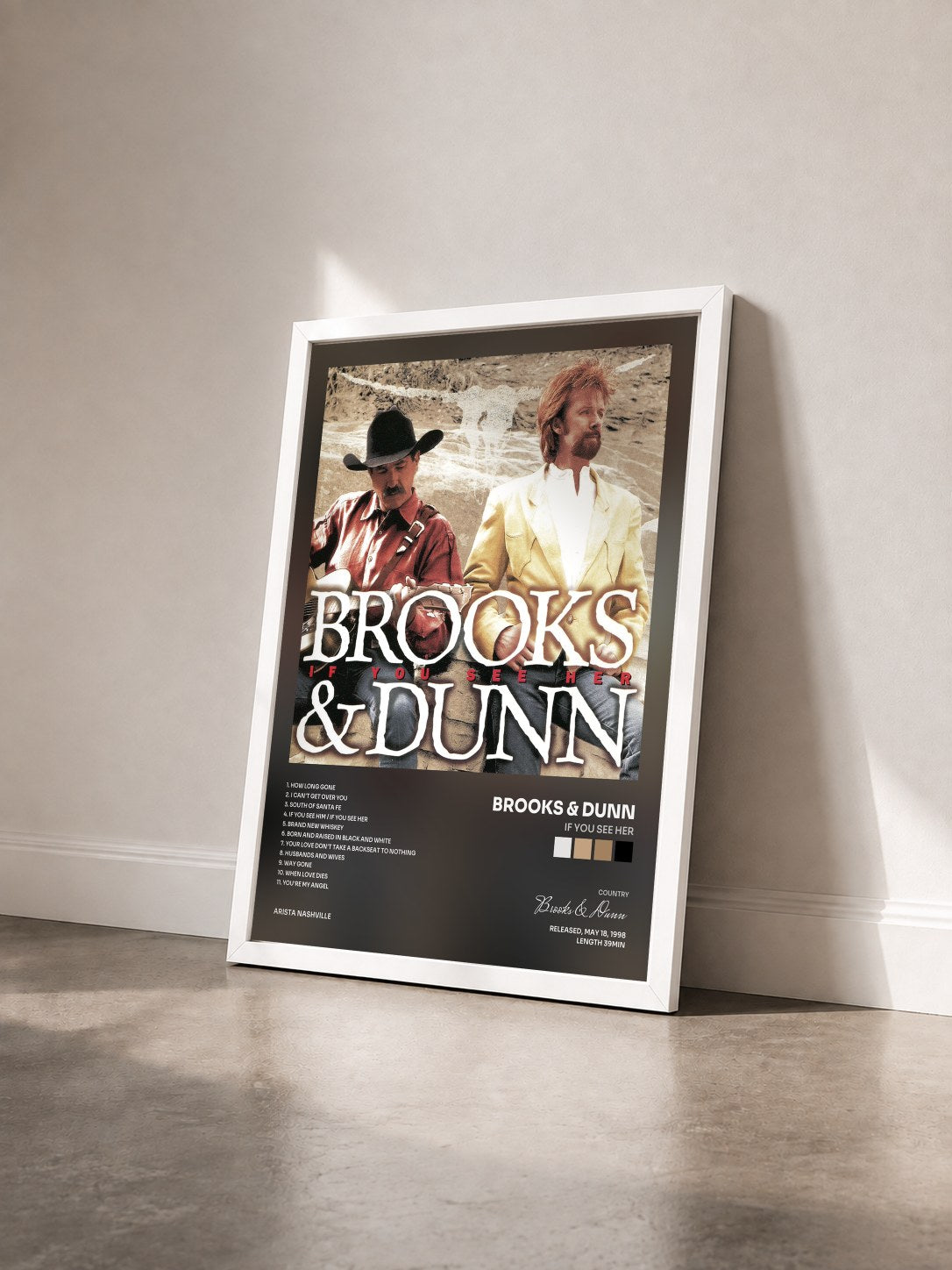 #blanc Tableau de l'album If You See Her de Brooks & Dunn vu de trois quarts, cadre blanc