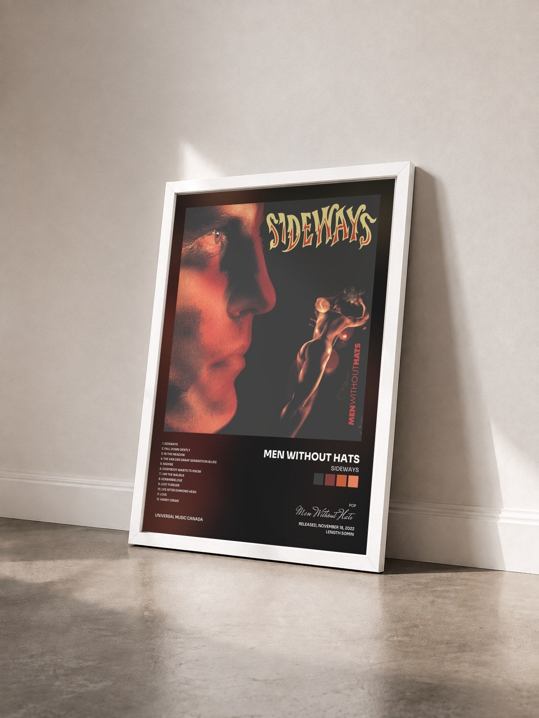 #blanc Tableau de l'album Sideways de Men Without Hats vu de trois quarts, cadre blanc