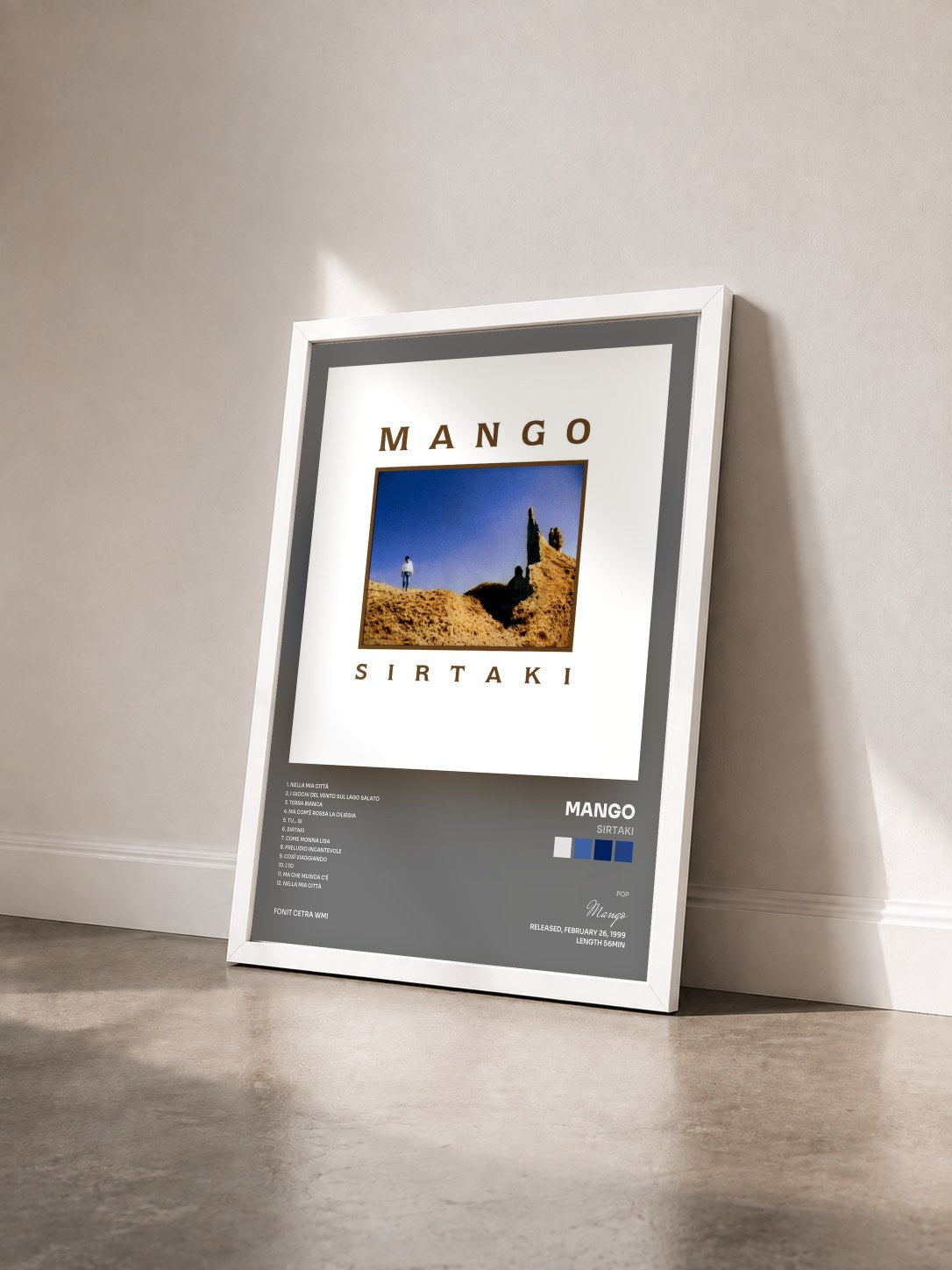 #blanc Tableau de l'album Sirtaki de Mango vu de trois quarts, cadre blanc
