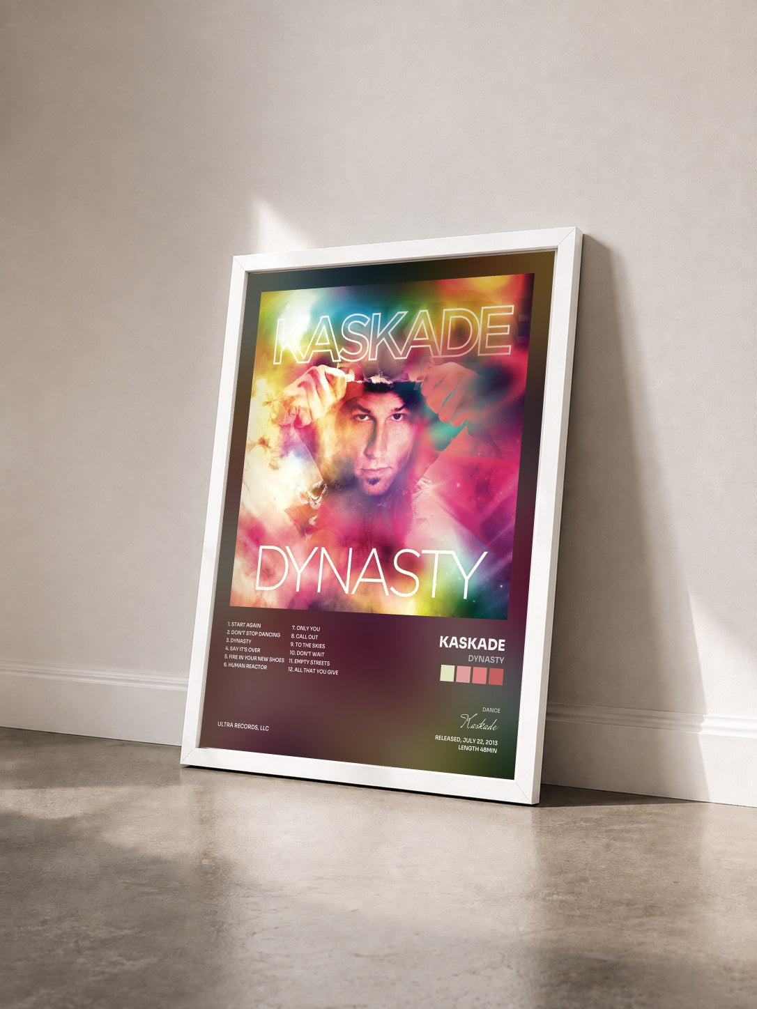 #blanc Tableau de l'album Dynasty de Kaskade vu de trois quarts, cadre blanc