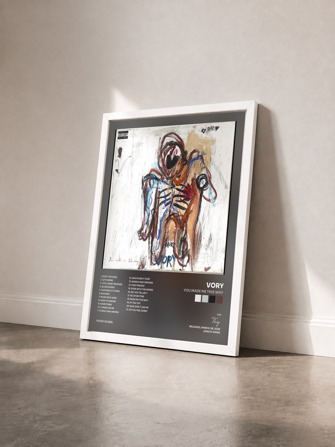#blanc Tableau de l'album You Made Me This Way de Vory vu de trois quarts, cadre blanc