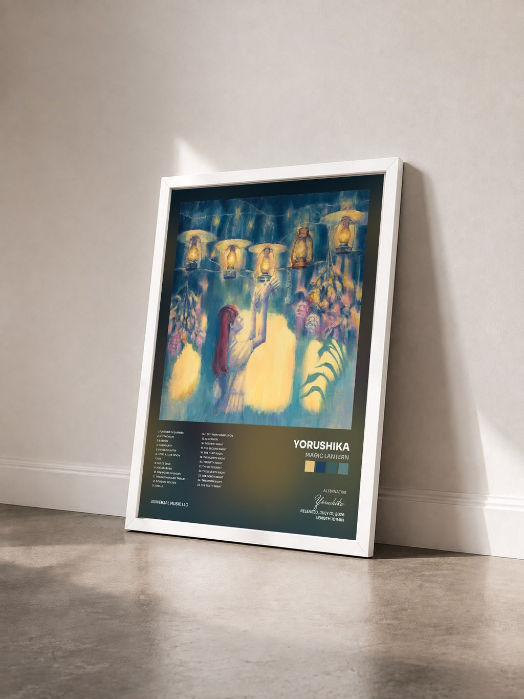 #blanc Magic Lantern by Yorushika as a framed art print seen at an angle, white frame