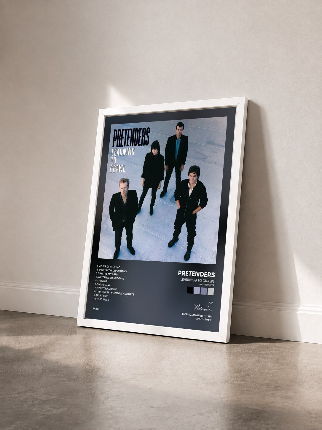 #blanc Tableau de l'album Learning to Crawl (2018 Remaster) de Pretenders vu de trois quarts, cadre blanc