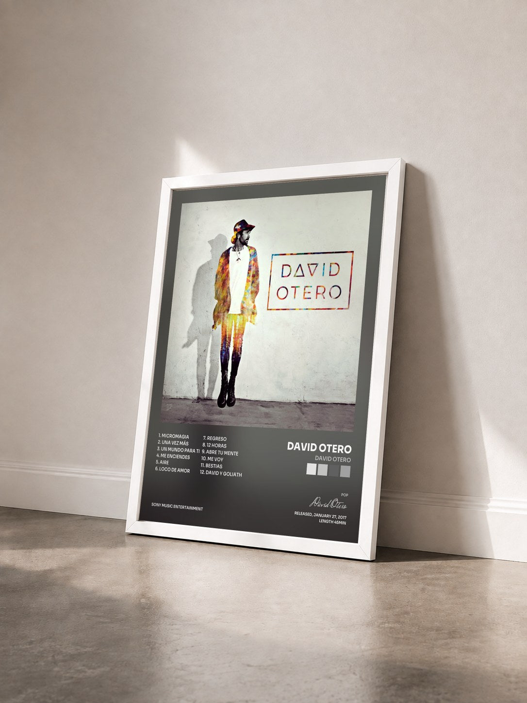 #blanc Tableau de l'album David Otero de David Otero vu de trois quarts, cadre blanc
