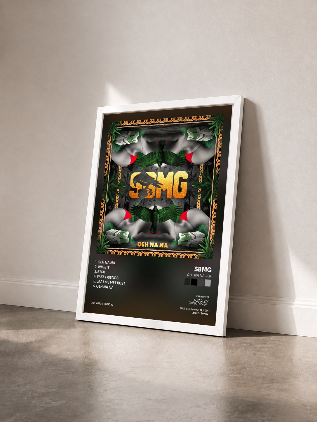 #blanc Tableau de l'album Oeh Na Na - EP de SBMG vu de trois quarts, cadre blanc