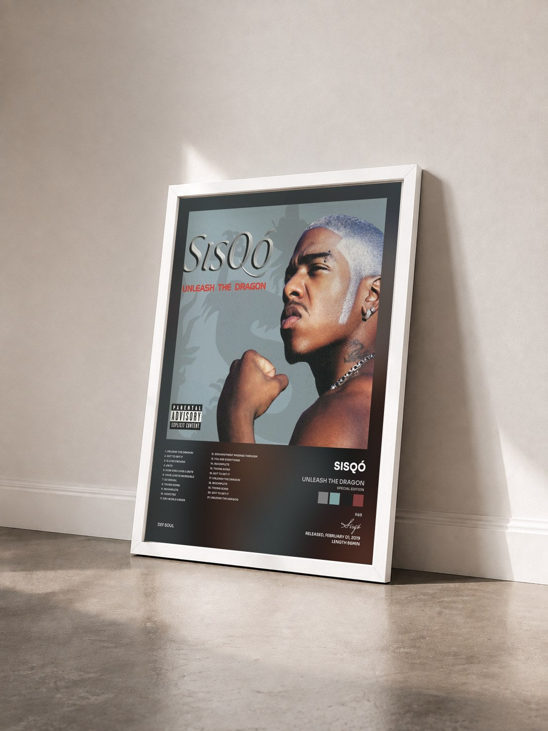 #blanc Tableau de l'album Unleash The Dragon (Special Edition) de Sisqó vu de trois quarts, cadre blanc