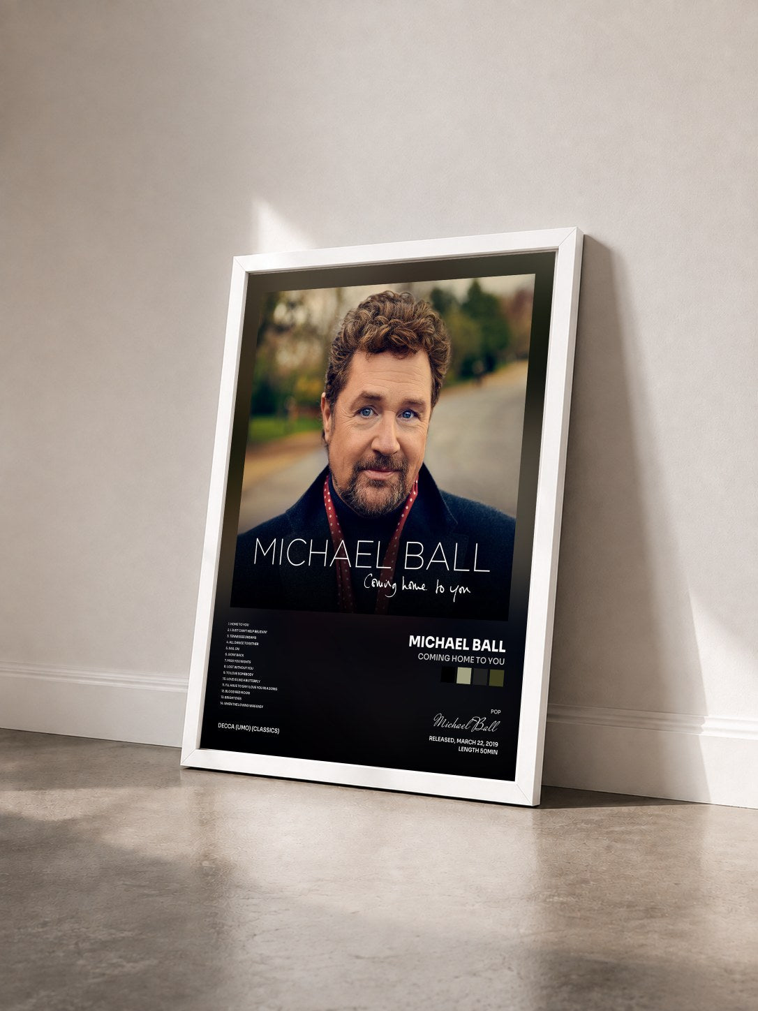 #blanc Tableau de l'album Coming Home To You de Michael Ball vu de trois quarts, cadre blanc