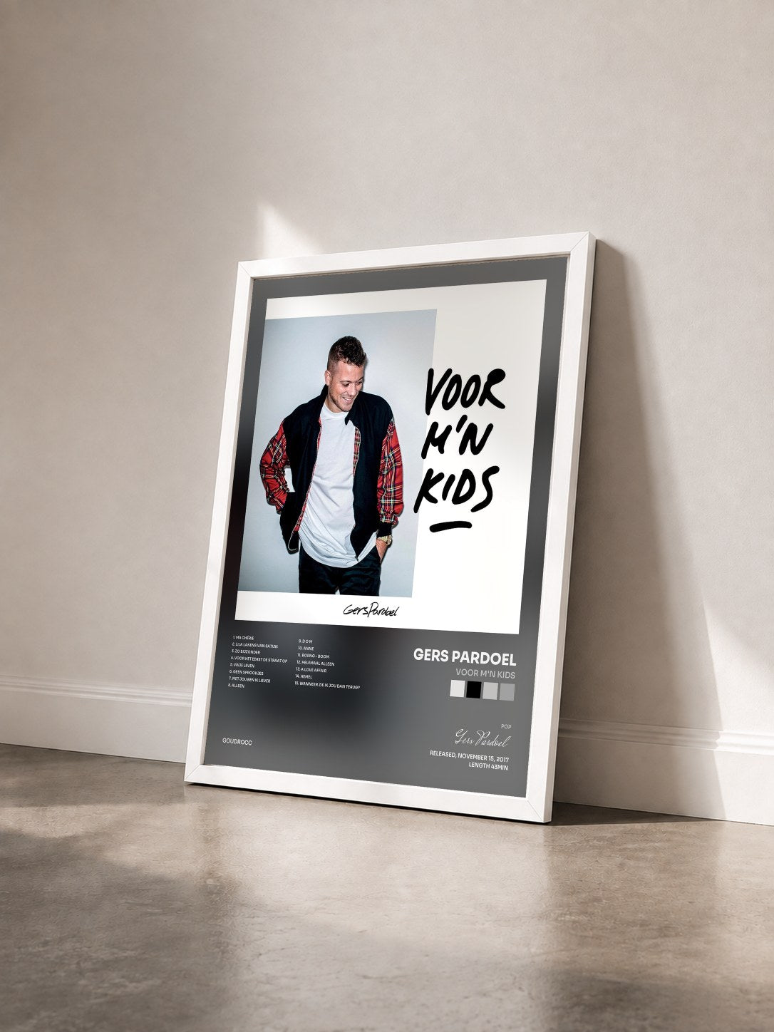 #blanc Tableau de l'album Voor M'n Kids de Gers Pardoel vu de trois quarts, cadre blanc
