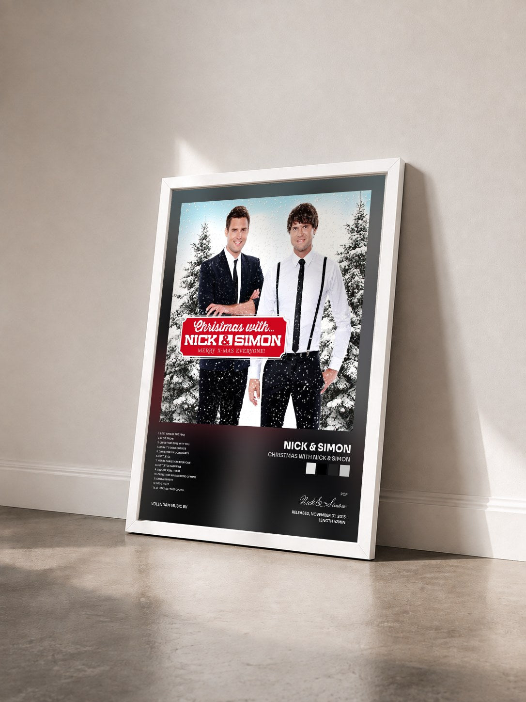 #blanc Tableau de l'album Christmas With Nick & Simon de Nick & Simon vu de trois quarts, cadre blanc