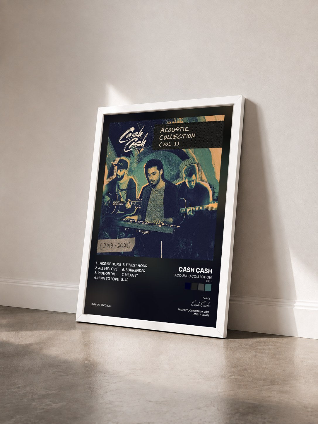 #blanc Tableau de l'album Acoustic Collection (Vol. 1) de Cash Cash vu de trois quarts, cadre blanc