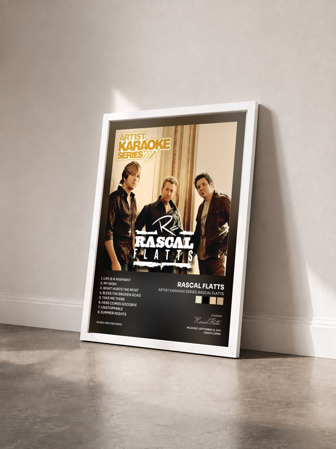 #blanc Tableau de l'album Artist Karaoke Series: Rascal Flatts de Rascal Flatts vu de trois quarts, cadre blanc