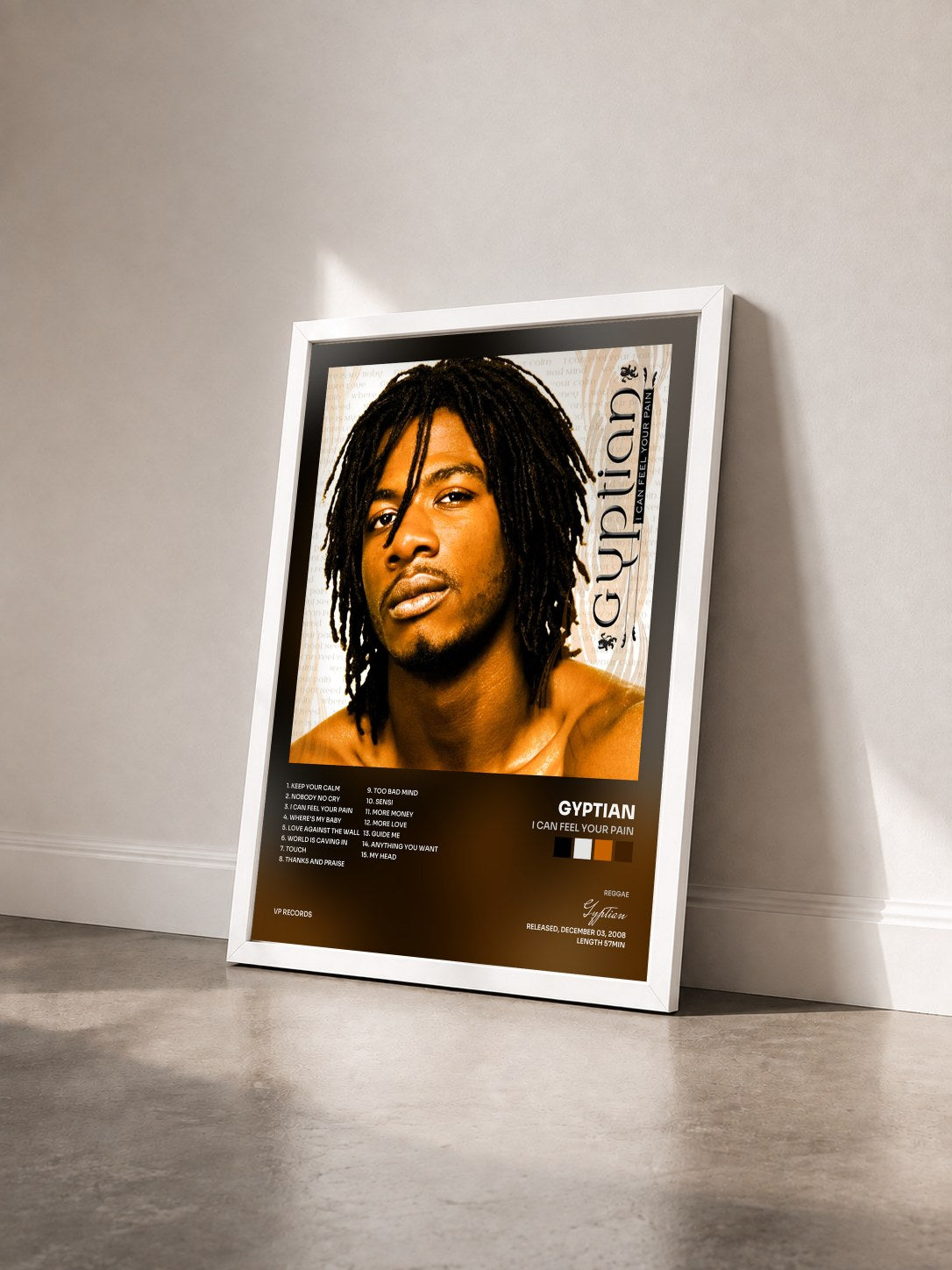 #blanc Tableau de l'album I Can Feel Your Pain de Gyptian vu de trois quarts, cadre blanc