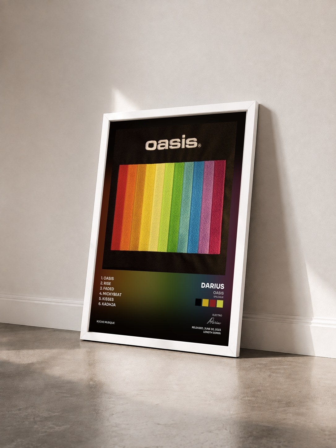 #blanc Tableau de l'album OASIS (Epilogue) de Darius vu de trois quarts, cadre blanc