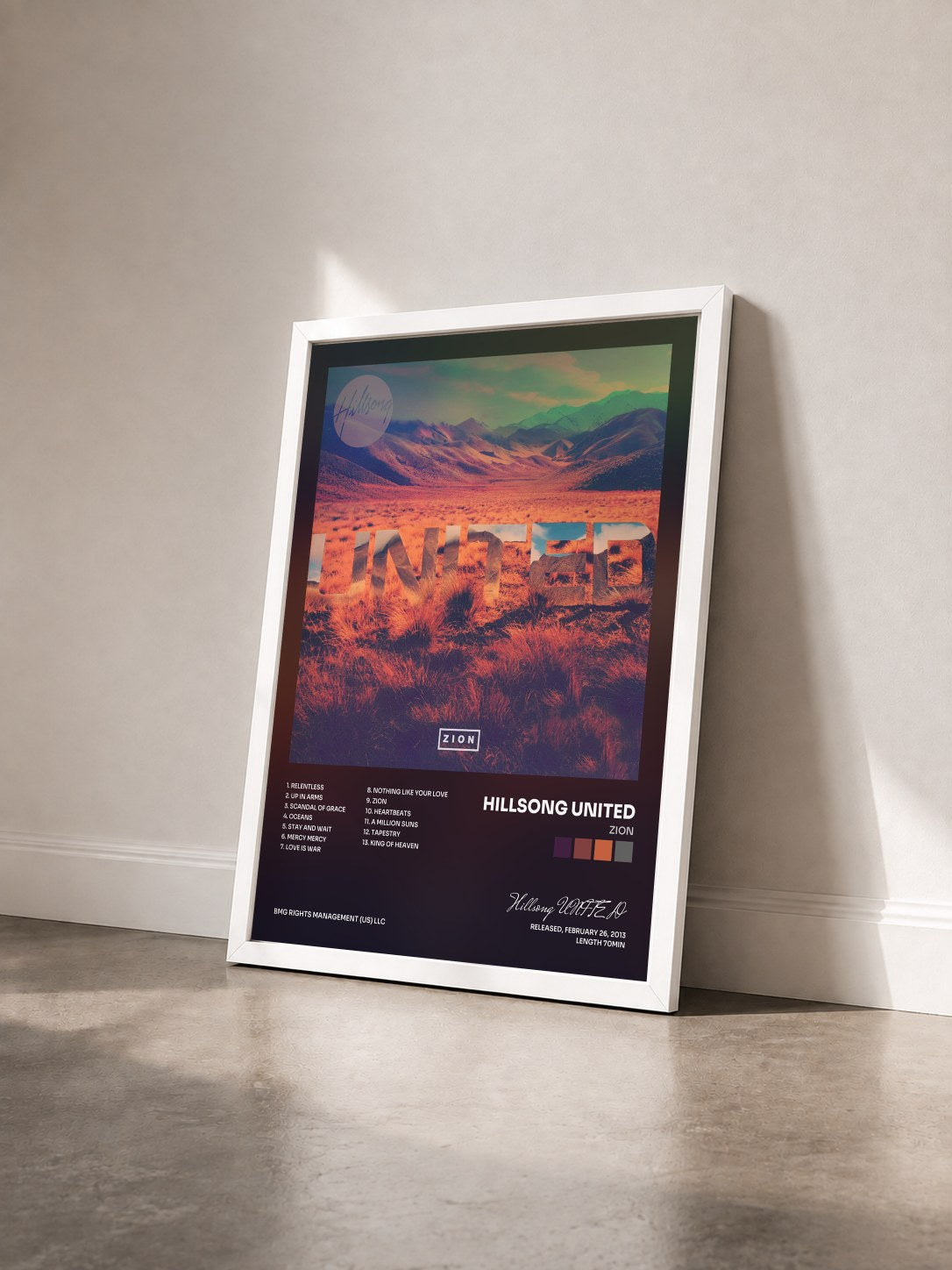 #blanc Tableau de l'album Zion de Hillsong UNITED vu de trois quarts, cadre blanc
