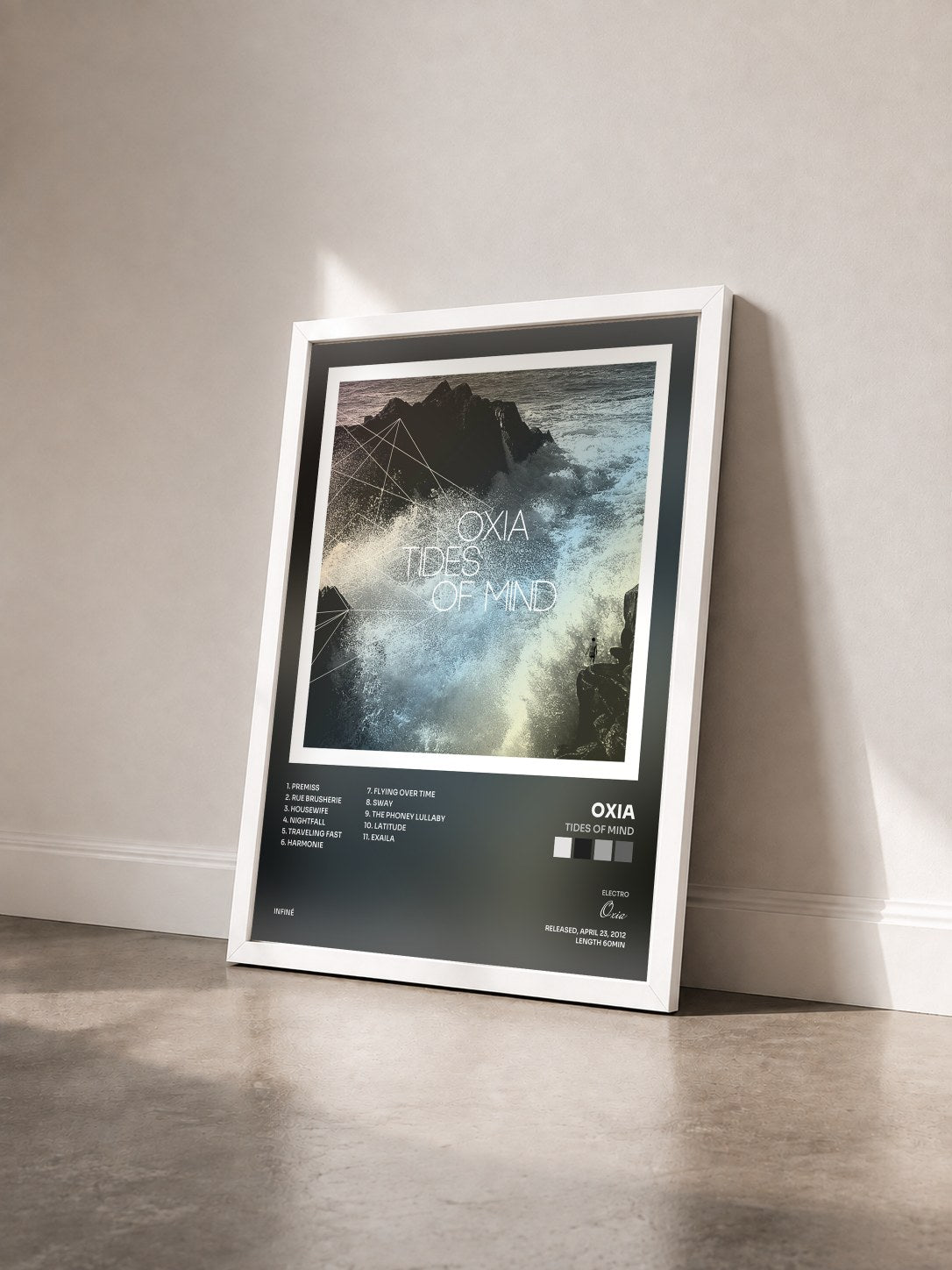 #blanc Tableau de l'album Tides of Mind de Oxia vu de trois quarts, cadre blanc