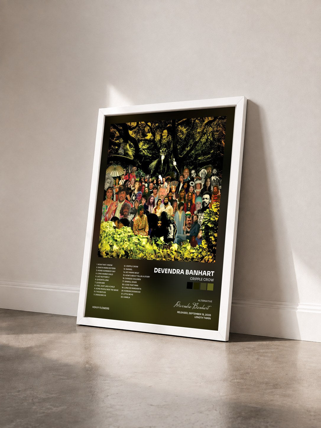 #blanc Tableau de l'album Cripple Crow de Devendra Banhart vu de trois quarts, cadre blanc