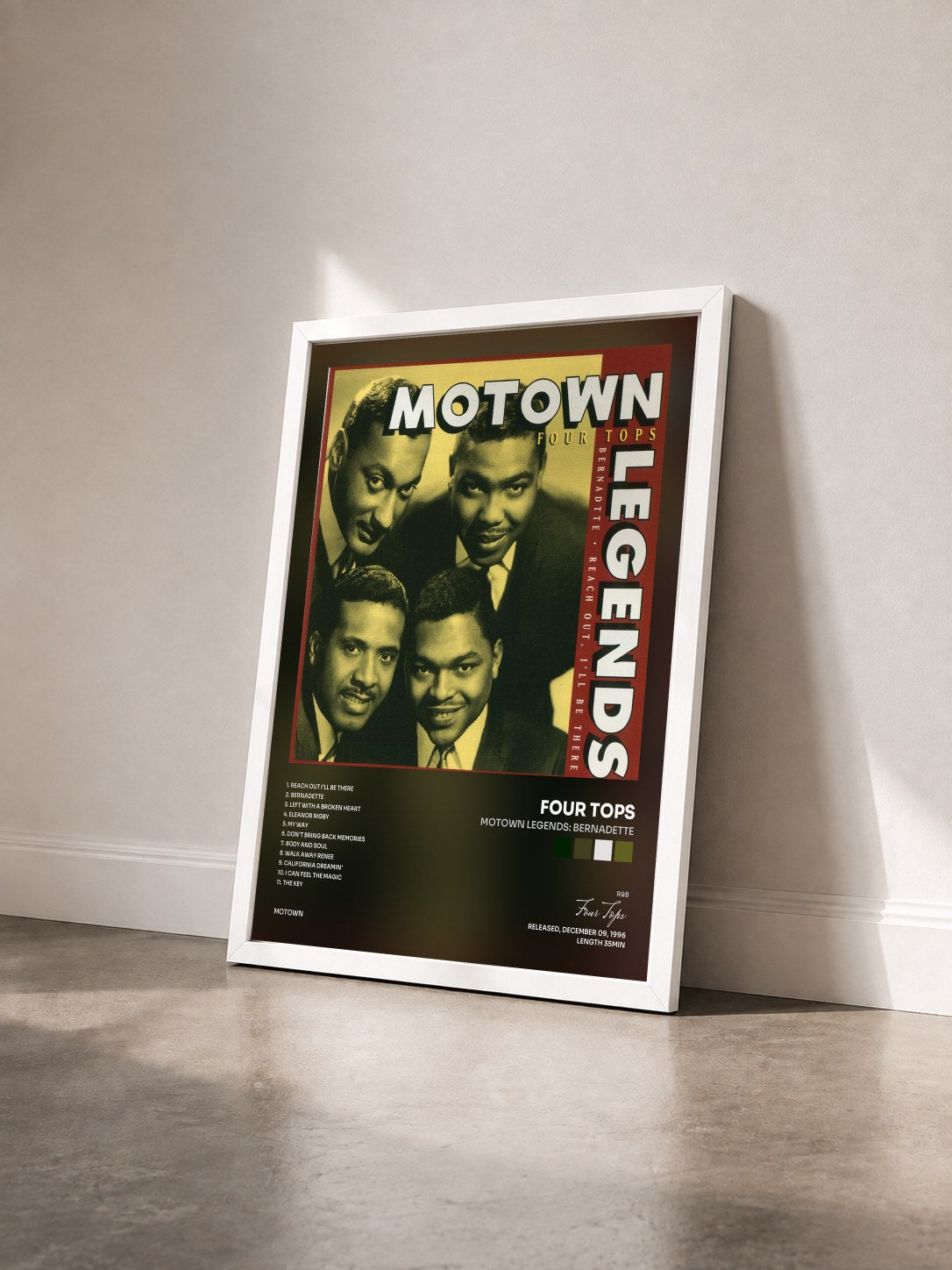 #blanc Tableau de l'album Motown Legends: Bernadette de Four Tops vu de trois quarts, cadre blanc