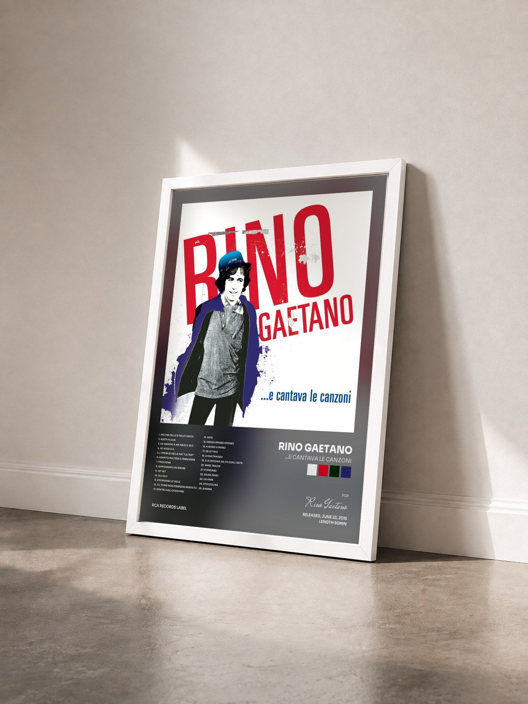 #blanc Tableau de l'album ...e cantava le canzoni de Rino Gaetano vu de trois quarts, cadre blanc