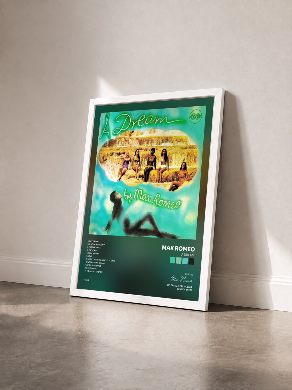 #blanc Tableau de l'album A Dream de Max Romeo vu de trois quarts, cadre blanc