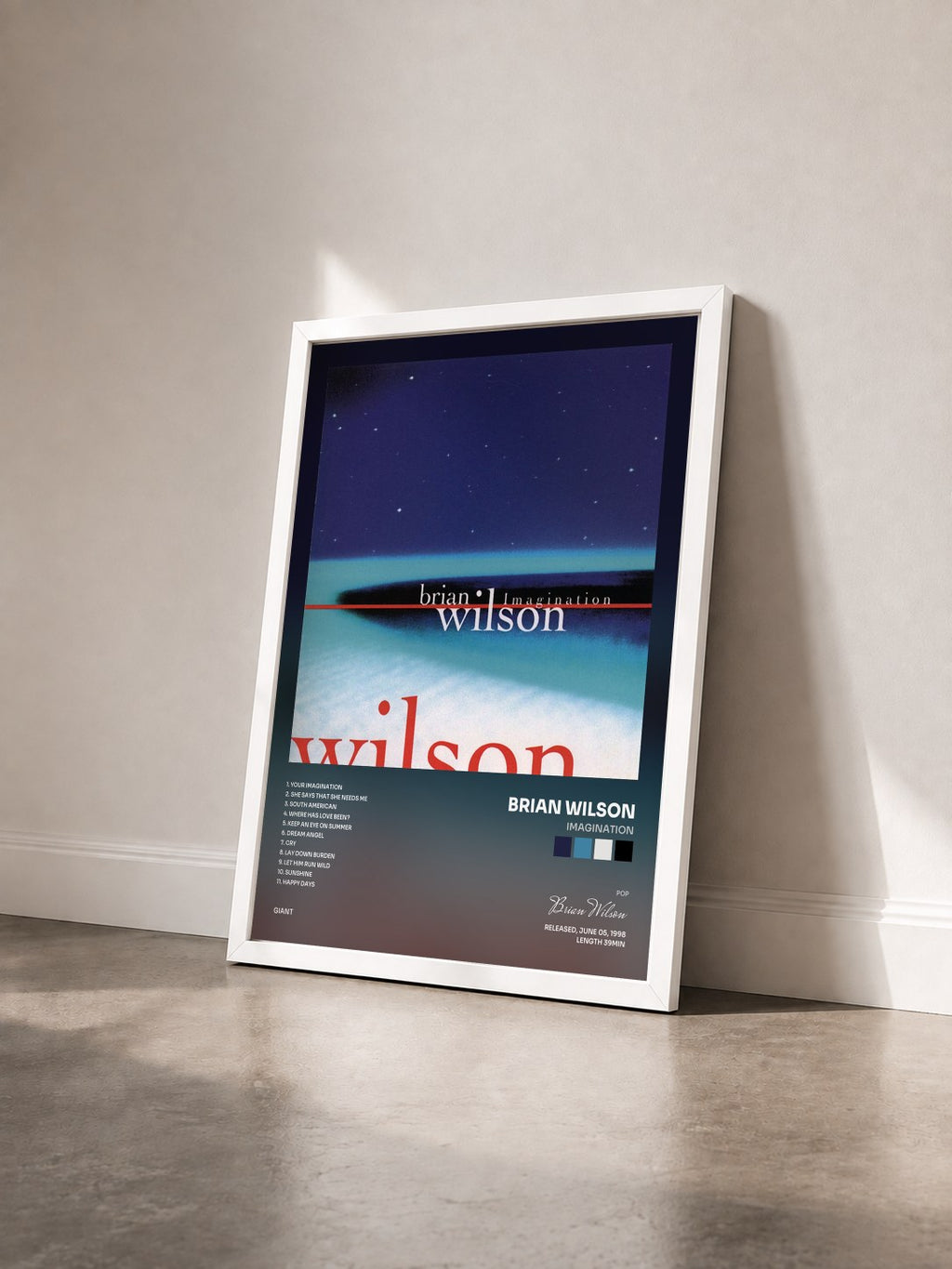 #blanc Imagination by Brian Wilson as a framed art print seen at an angle, white frame