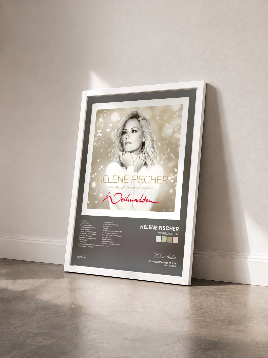 #blanc Tableau de l'album Weihnachten de Helene Fischer vu de trois quarts, cadre blanc