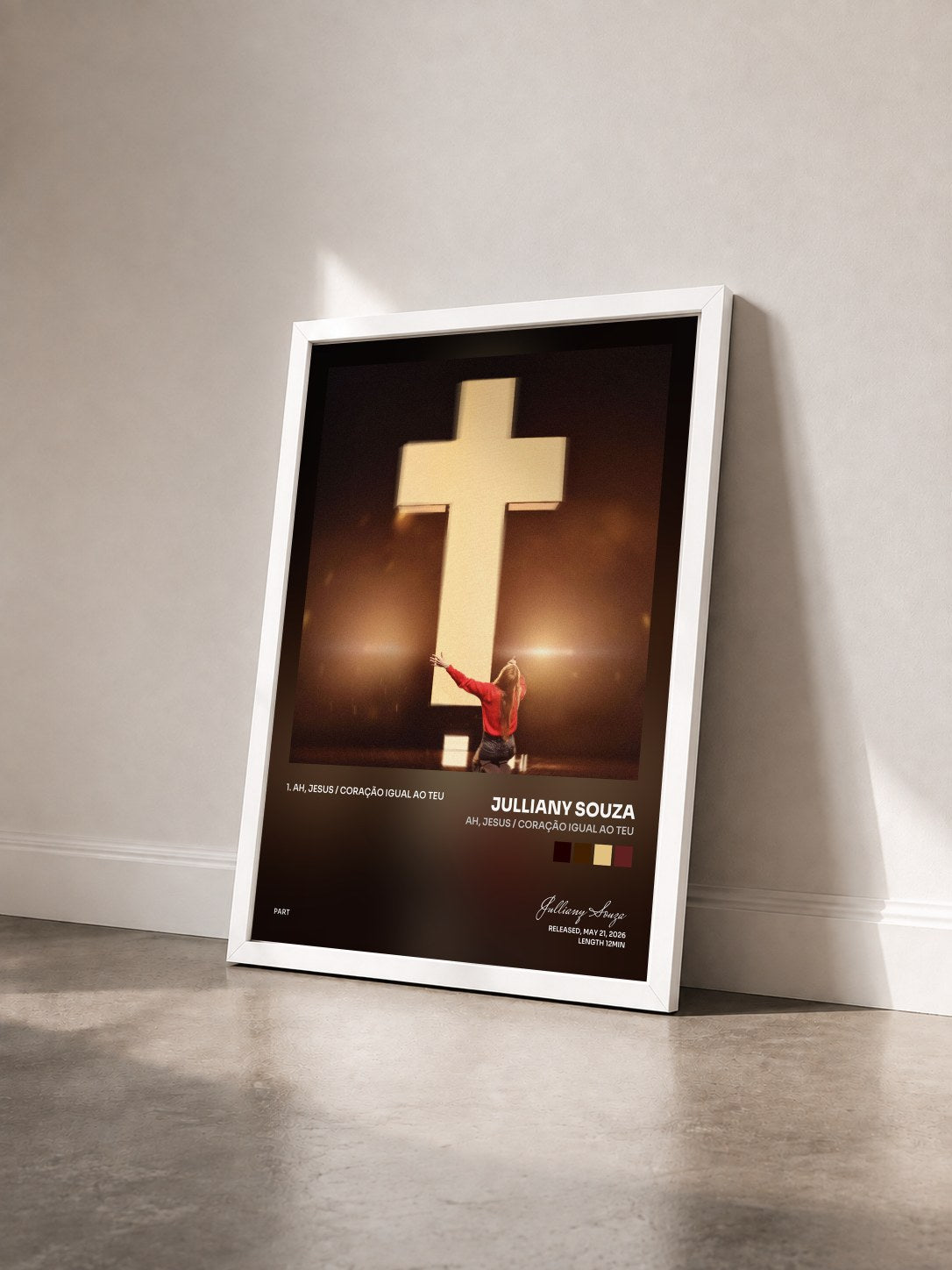 #blanc Tableau de l'album AH, JESUS / CORAÇÃO IGUAL AO TEU de Julliany Souza vu de trois quarts, cadre blanc