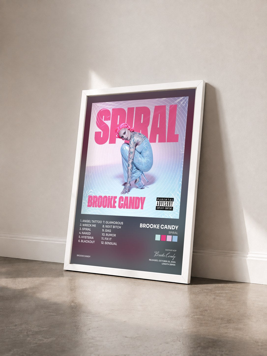 #blanc Tableau de l'album SPIRAL de Brooke Candy vu de trois quarts, cadre blanc