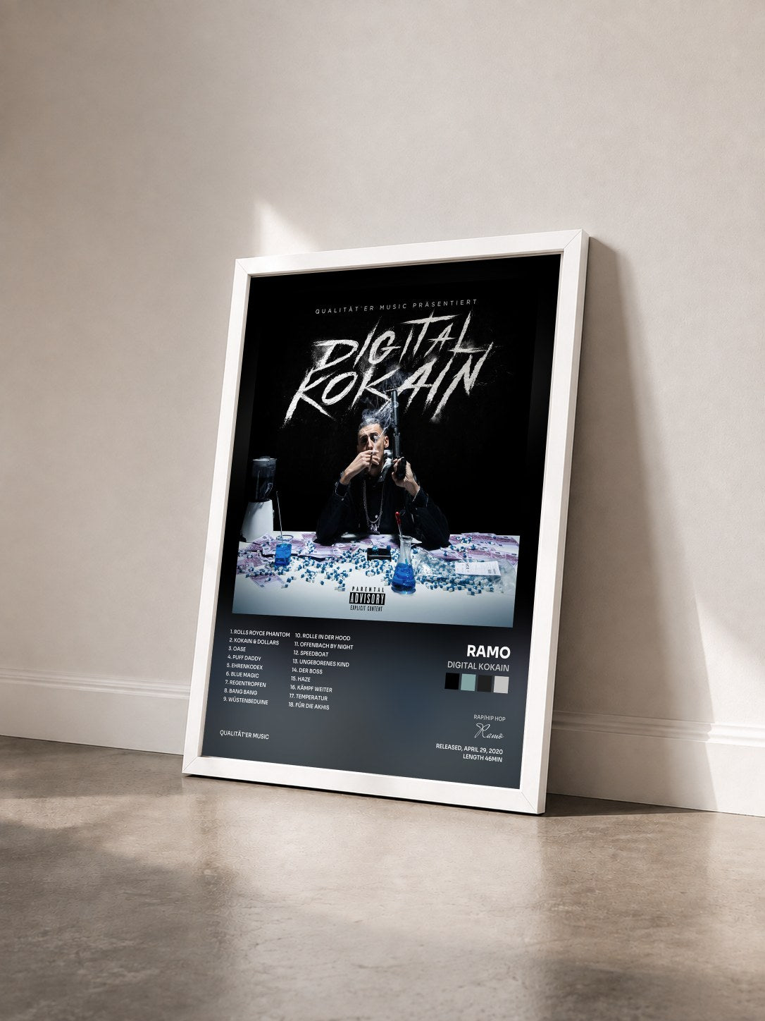 #blanc Tableau de l'album DIGITAL KOKAIN de Ramo vu de trois quarts, cadre blanc