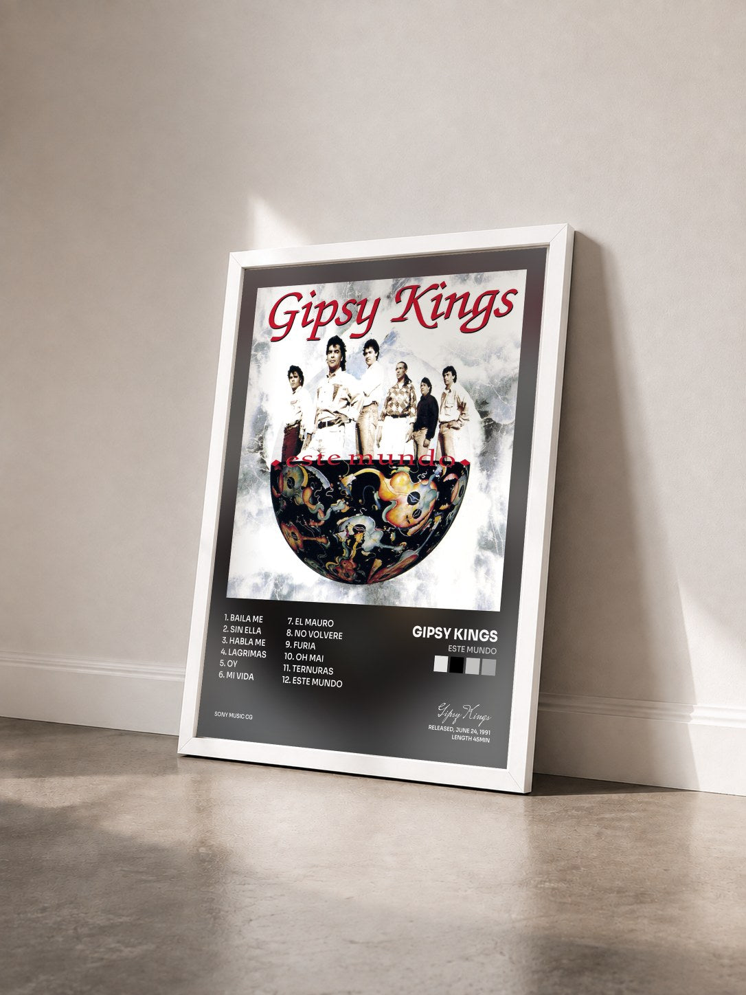 #blanc Tableau de l'album Este Mundo de Gipsy Kings vu de trois quarts, cadre blanc