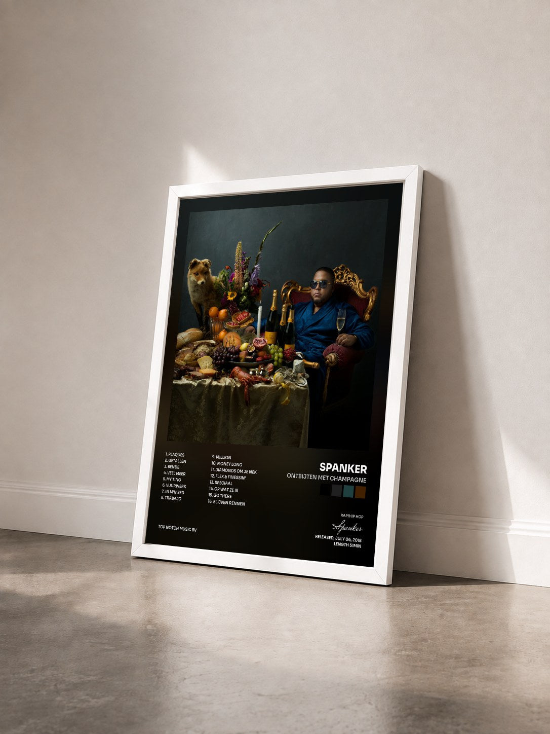 #blanc Tableau de l'album Ontbijten Met Champagne de Spanker vu de trois quarts, cadre blanc