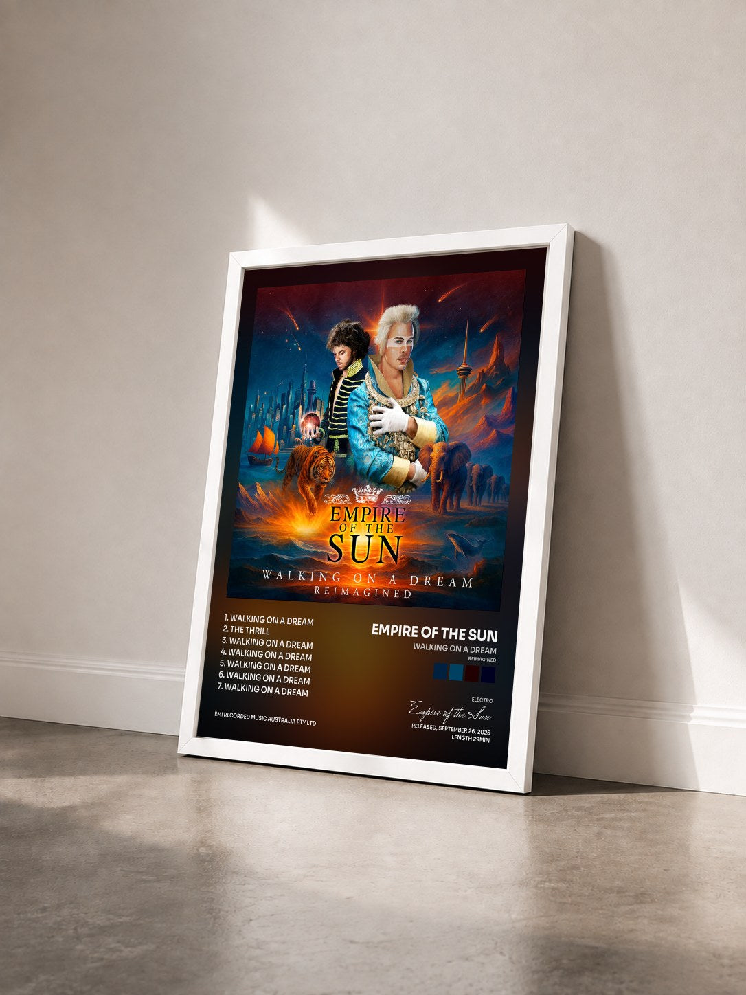 #blanc Tableau de l'album Walking On A Dream (Reimagined) de Empire of the Sun vu de trois quarts, cadre blanc