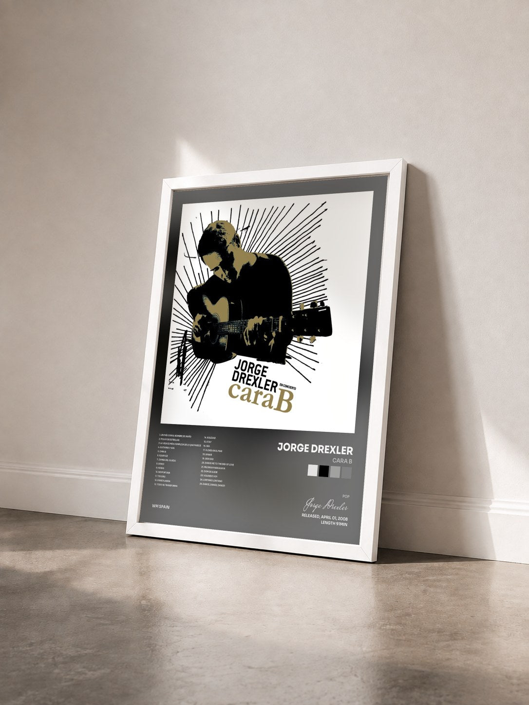 #blanc Tableau de l'album Cara B de Jorge Drexler vu de trois quarts, cadre blanc